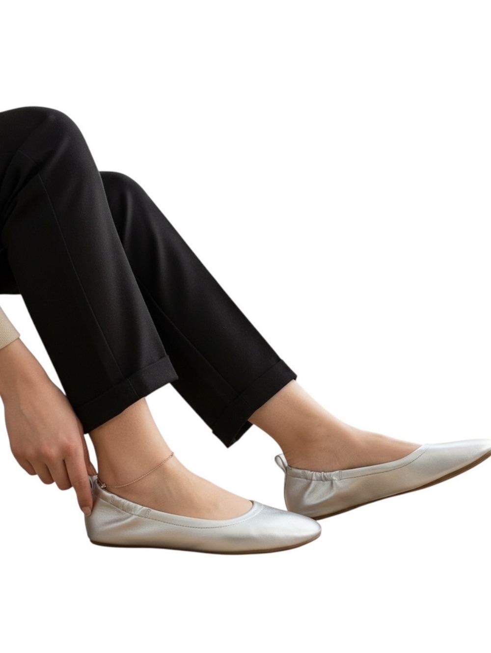 Cushionaire Women's Silver Metallic Ballet Flats Memory Foam Slip On Size 9 M